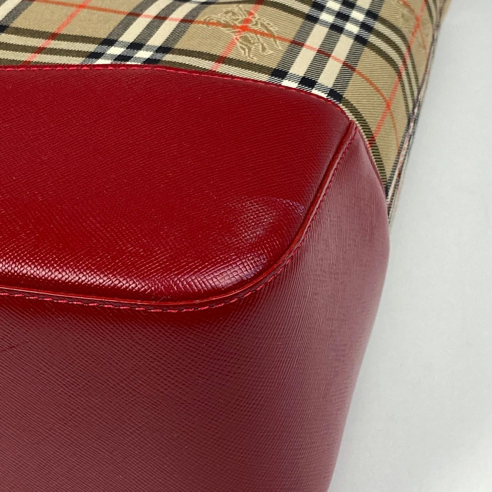 Burberry tote red canvas bag shoulder check beige